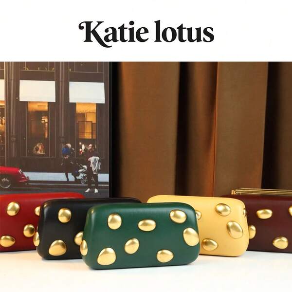 Bolso de hombro y bandolera con decoración de lunares metálicos de moda, bolso de caja de unicolor, bolso de mano de noche con decoración de lunares único para mujeres