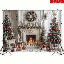 2D Flat Banner, 1pc Christmas Theme Photography Backdrop, Christmas Tree Elk Pattern Party Banner, Polyester, Bright And Durable, Suitable For Winter New Year Holiday Wall Decoration, Living Room, Outdoor Decoration, 2D Flat - Nhiều màu - Xem 7