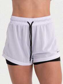 Women's 2-In-1 Dryfit Gym Shorts Kit: 3 Double Shorts For Training, Hiking And Other Sports - 黑色+白色+綠色 - 查看 2