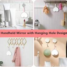 18 piezas Espejo de mano con forma de corazón, espejo de viaje ligero con asa linda y orificio para colgar, espejo cosmético de una sola cara (rosa, blanco, negro, verde), empacado en bolsa con cordón, excelente para regalos de Navidad, Halloween, Día de la Madre, boda, despedida de soltera