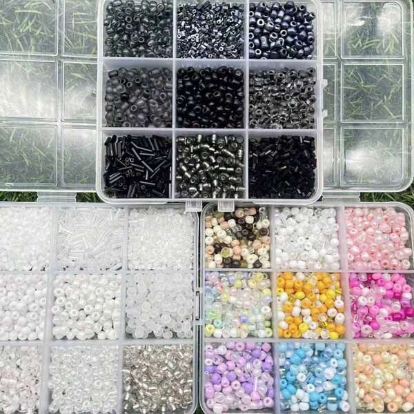 Conjunto de 9 contas de arroz de vidro misturadas com contas soltas, conjunto completo de pulseiras artesanais, materiais para acessórios artesanais com contas, contas usadas para fazer joias, contas usadas para suprimentos para fazer joias, contas usadas para fazer joias