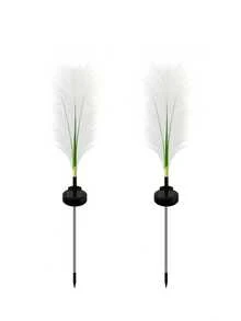 2个太阳能户外花园灯，太阳能藤编户外路径灯，适用于花园、草坪、花坛、庭院、车道和路径装饰，装饰性稻草灯