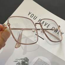 1 Piece Shiny Large Frame Fashion Decorative Glasses, Unisex - Relieve Eye Fatigue And Screen Glare, Including Computer, TV, Mobile Phone, And Gaming Devices.Fashion Glasses, Y2K Design, Selfie And Live Streaming Photo Props, Screen Protection,  Glasses, Lightweight Frames, High-Quality Lenses, Photo Props Accessories, Social Media Influencer Must-Have - 金色的 - 查看 9