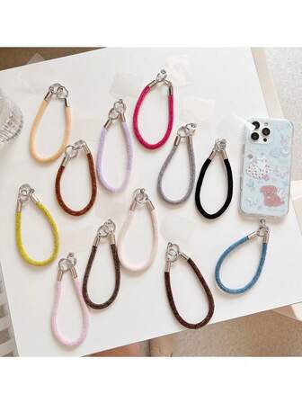 1 pieza Colgante de funda de teléfono de peluche de otoño/invierno, llavero de estilo coreano, cordón corto, dije de bolso, muñequera