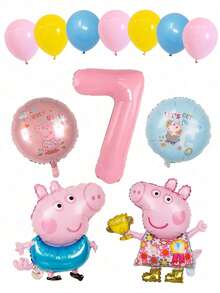 Set di palloncini a tema Peppa Pig, con palloncini rotondi a forma di maiale in rosa e blu a doppia faccia da 18 pollici e palloncini in lattice misti a tre colori, abbinati a palloncini in film di alluminio digitali rosa di grandi dimensioni con numeri da 1 a 9, decorazione per feste di compleanno a tema George