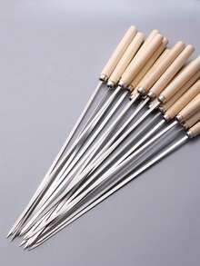 24pcs Stainless Steel Barbecue Skewers, Multi-Purpose Metal Grill Kebab Skewers, Stainless Steel Barbecue Skewers With Wooden Handles, Barbecue Needle Rods, Outdoor Cooking, Barbecue Supplies - Flat Roasting Pin With Wooden Handle - View 5