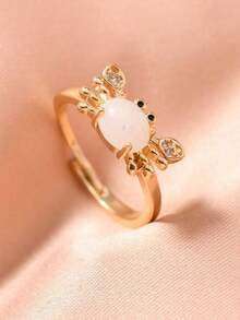 1pc Fancy Adjustable Mini Crab Ring For Women Cute Vintage Summer Beach Style Copper Silver 18K Gold Plated Moonstone Light Blue Animal Rings Jewelry For Girls Daily And Party Occasions Ideal Gift For Friends PBNR - Moonlight White - 查看 13