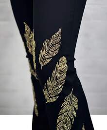 Women's Luxury Country Flare Jeans Rodeo Feathers West High Waisted Lycra Pants - Lông vũ sang trọng - Đen - Xem 4