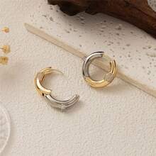 1 Pair Elegant Zirconia Decor Contrast Color Hoop Earrings, Suitable For Women's Daily And Wedding Wear, Gift - Earrings - View 4