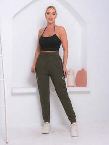 Women's Sports Pants With Elastane - Comfort And Flexibility For Physical Activities - 0.霧綠 - 查看 4