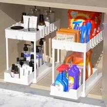 Outdoor/Tabletop Organizer And Storage Cabinet, Large Capacity Heavy Duty Pull Out Under Sink Shelf With Sliding Drawer For Kitchen, Bathroom, Garden Balcony - 白色 - 查看 10