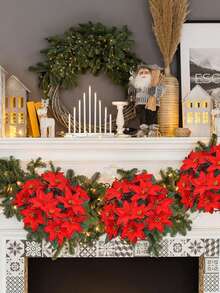 1/5 piezas, Ramos artificiales de Flor de Pascua roja (5 cabezas), Arbusto de Flor de Pascua para decoración navideña en porche, hogar, jardín, interior y exterior, Plantas de simulación navideña, Flores navideñas, Decoraciones navideñas