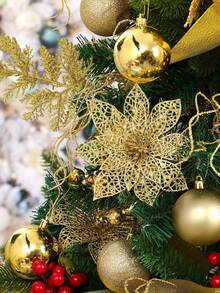 1/10pcs Christmas Decorative Gold Powder Pine And Cypress Branch Hollowed-Out Double-Layer Christmas Flowers, Simulated Pine And Cypress Branch Christmas Tree Decoration Ornaments, DIY Flower Garland Arrangement, Colorful Artificial Flowers, Christmas Party Table Center Decoration Ornaments, Vase Arrangements, Shining Red Gold Powder Christmas Christmas Flowers, Christmas Tree Decoration Flower Accessories - Verschiedenfarbig - Übersicht 1