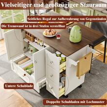 Kitchen Trolley, Removable Dining Trolley With Worktop, Towel Rail And Spice Rack, Adjustable Dividers, Kitchen Buffet, Tabletop With Wood Grain, White - 1 - View 7