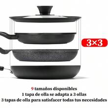 Juego de tapas para sartenes universales de 3 piezas, Tapa para sarten de silicona templada, Adecuada para sartenes, Ollas, Sartenes y otros utensilios de cocina con un dimetro de 16 - 32 - inicial - Ver 4