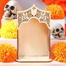 Qunclay 1 Pcs Dia De Los Muertos Altar Ofrenda Box, Poplar Plywood Self-Painting Color Sacred Heart And Pigeon Papel Picado The Day Of The Dead Supplies For Dia De Los Muertos Decorations (Large)