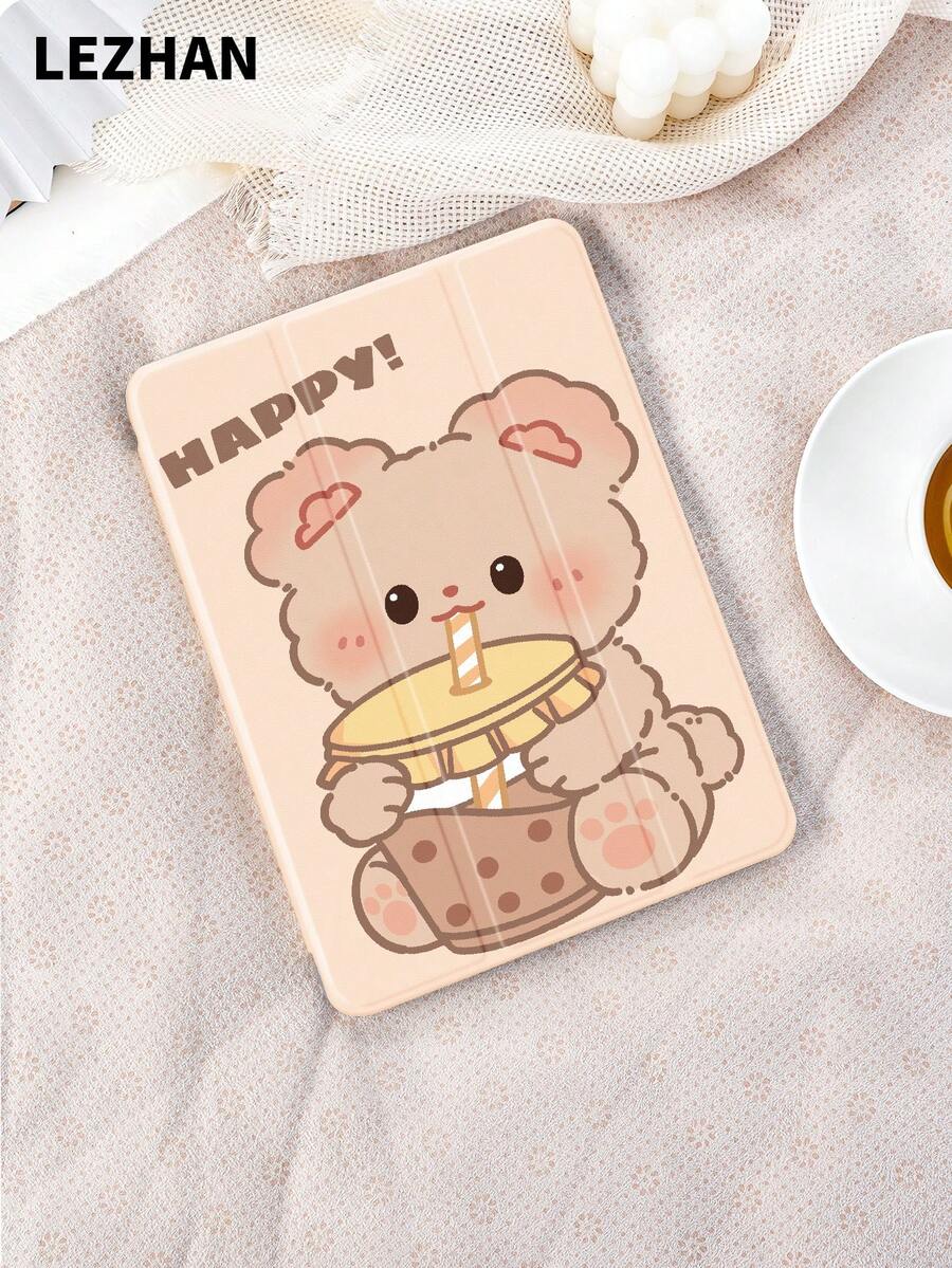 1 件卡通动物、可爱熊喝波霸茶图案平板电脑保护壳、兼容 10.2 英寸 Tablet Pro 11 2021/2020/10th Gen/Tablet (A16) 11" 11th Gen 2025、兼容三星 Galaxy Tab A8 10.5" 2022、Matepad 10.4/Tab/、带铅笔槽、防摔、平板电脑支架保护套 - 彩色 - 查看 1