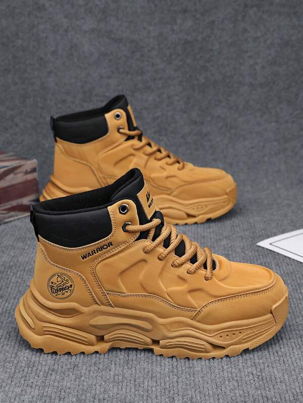 WARRIOR 1 Paar WARRIOR Herren Lässig Schuhe mit dicker Sohle und Schnürung, weiche Sohle, Outdoor Flache Schuhe, runde Zehenkappe, niedriger Absatz, rutschfest, einfarbig, elegant, weiche Sohle, Wanderschuhe, geeignet für Studentenabschlussfotos, Herren Leder Sneaker mit niedrigem Schaft