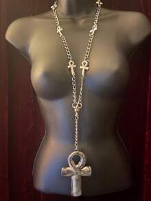 1 件时尚个性化十字架复古简约不锈钢链项链，适合男女，日常佩戴，派对，音乐节 - 銀色 - 查看 2