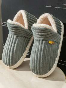 Men's Closed Toe Autumn/Winter Slippers - Warm Indoor Home Plush House Shoes - Light Grey - View 5