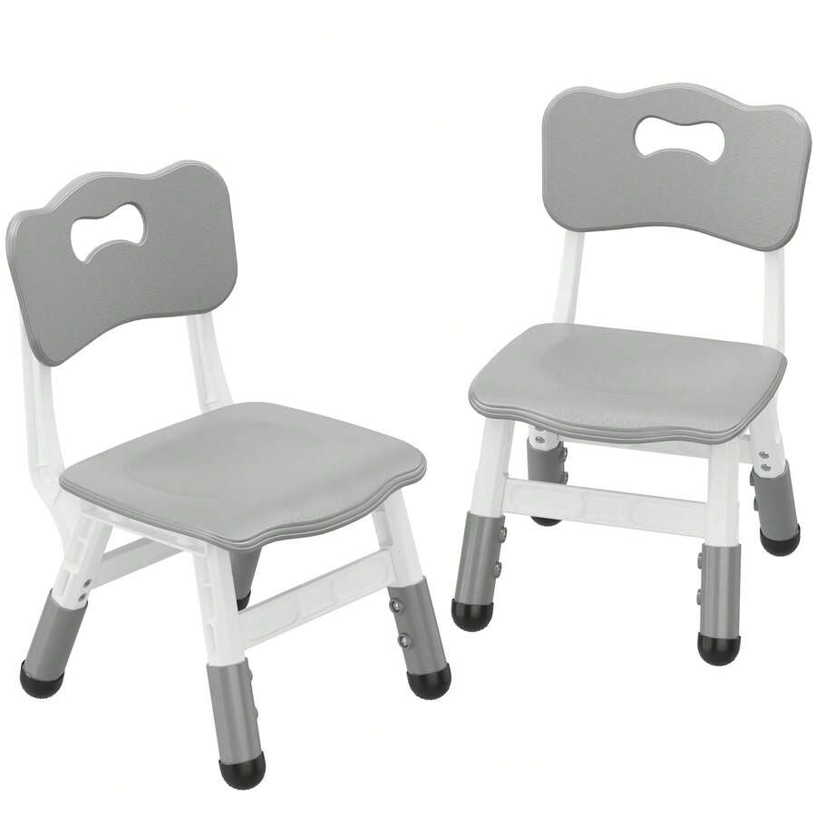 Silla Ajustable para niños (2 Piezas), Silla de 3 Niveles de Altura Ajustable, Silla de plástico para Interiores y Exteriores, para niños de 2 a 8 años de Edad, Familia, Escuela, hogar - Gris - Ver 1