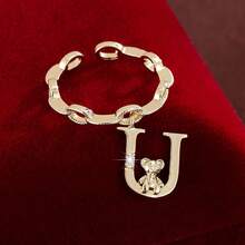 1 chiếc nhẫn điều chỉnh được hình gấu hoạt hình leo chữ, đính đá Cubic Zirconia, dành cho nữ. - Nhiều màu - Xem 36