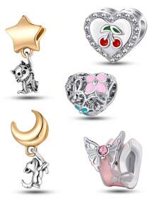 5 件星月小猫狗爱心樱桃蝴蝶吊珠套装可作为情侣 DIY 礼物 - 彩色 - 查看 6