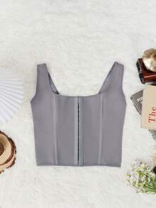 Apperloth A Y2K Square Neck Cropped Top With Underwire, Lace Up Back Crop Top, Casual Everyday Comfortable, Halloween Costume - Grey - View 7