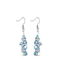 1 Par de Brincos Acrílicos Azuis com Três Bonecos de Neve Fofos para Mulheres, Brincos de Natal da Moda, Brincos Novidade, Adequados para Festa de Feriado e Uso Diário, Presentes de Natal