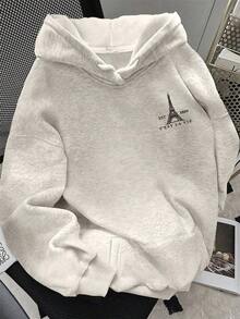 Wo Wonen Men's Casual Printed Drop Shoulder Fleece Sweatshirt - 酒紅色 - 查看 8