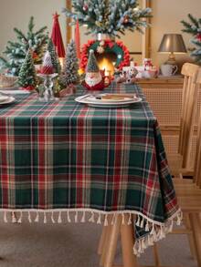 1 khăn trải bàn tua rua kẻ caro xanh lá cây, khăn trải bàn ăn hình chữ nhật dày phong cách đồng quê cổ điển, hoàn hảo cho sử dụng hàng ngày, ngày lễ, Giáng sinh, họp mặt gia đình, tiệc sinh nhật, đám cưới, trang trí nhà cửa - màu xanh lá - Xem 9