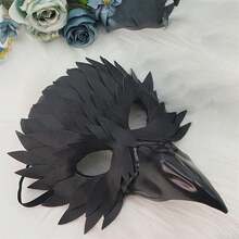 Half Face Owl Mask Realistic Black Owl Mask Halloween Bird Costume For Role-Play Party Masquerad Owl Masks Outfit - 黑色 - 查看 2