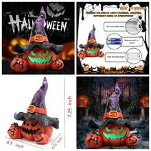 Decoraciones de calabaza de Halloween con luz hecha a mano sombrero de bruja adornos para decoracin de Halloween, decoracin de calabaza de mesa de otoo, decoracin de porche al aire ltima - Morado - Ver 1