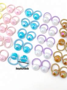 10pcs Cute Pearl Colored Pink, Purple, Blue Small Hair Ties/Scrunchies - Multicolor - View 4