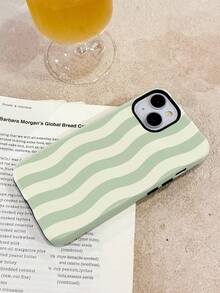 1pc Minimalist Fresh Wavy Striped Pattern Perforated Glossy 2-In-1 Phylon Case Full Coverage Phone Case Compatible With Samsung/ 11/12/13/14/15/16 Pro Max - Green - View 4