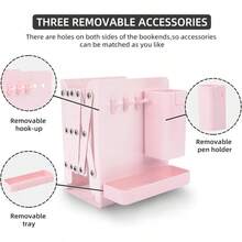 A Set Of Sturdy, Durable, Multifunctional Retractable Bookends With Pen Holder Hooks And Storage Boxes, 6-Piece Folding Space-Saving Desktop Storage Rack, Thick Partition Metal Book Storage Rack - Pink - View 6