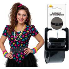 Fiestas Guirca Cinture di moda per adulti e bambini nei colori bianco, nero e rosa, accessori regolabili e resistenti con fibbia, ideali per costumi, feste, eventi e look casual o eleganti - nero - Visualizzare 1