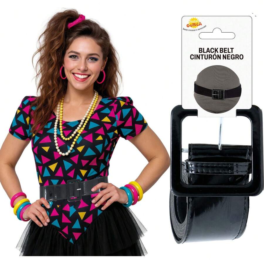 Fiestas Guirca Cinture di moda per adulti e bambini nei colori bianco, nero e rosa, accessori regolabili e resistenti con fibbia, ideali per costumi, feste, eventi e look casual o eleganti - nero - Visualizzare 1