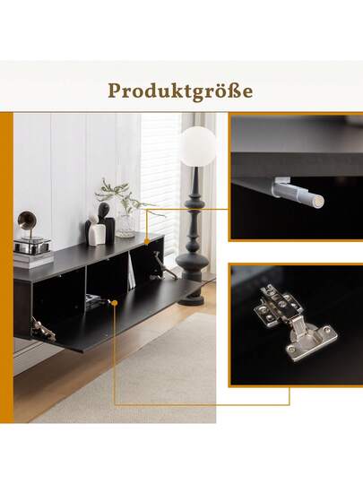 TV Cabinet, Wand Mounted Lowboard Cabinet 160x30.5x34cm, Zwart view 4
