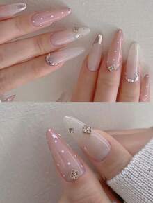 2pcs Luxury Lady Style Sparkling Four-Leaf Clover Nail Art Decorations, Gold & Silver Four-Leaf Clover, For Finger Nail Decoration Nail Accessories Nail Supplies Nails - Multicolor - View 4