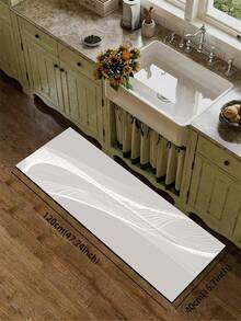 1 pezzo Tappetino da cucina in gel di silice, sfondo grigio chiaro con motivo a linee curve bianche, che presenta un effetto visivo liscio e dinamico, design minimalista ma elegante