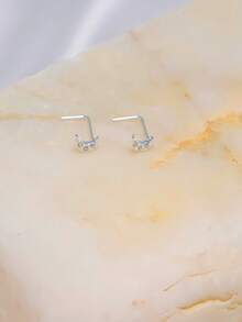 1 件 24G 鼻钉 925 纯银月亮鼻环耳钉 L 形镀金鼻孔饰品鼻钉 男女通用 - 銀色 - 查看 6