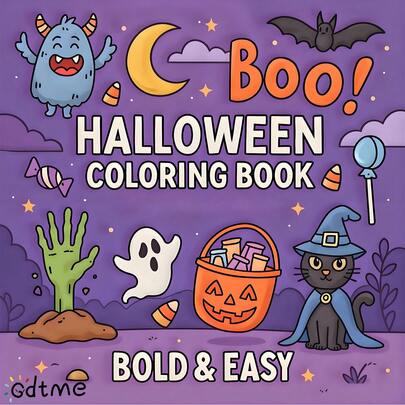 GDTME Libro para colorear de Halloween de 120 g/m² de papel grueso, 24 páginas de ilustraciones interactivas lindas como fantasmas y calabazas, adecuado para niños, adultos y actividades familiares. Alivio del estrés, regalo para unir lazos en Acción de Gracias, Navidad y fiestas. 7.9"X7.9"