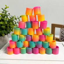 12/24/36/48/60件/秋冬彩虹派对礼物，随机形状和颜色的迷你塑料玩具，减压线圈迷你弹簧弹力玩具，适合男女生日礼物，嘉年华奖品生日，礼品袋填充物，礼品袋填充物（迷你） - 彩色 - 查看 2