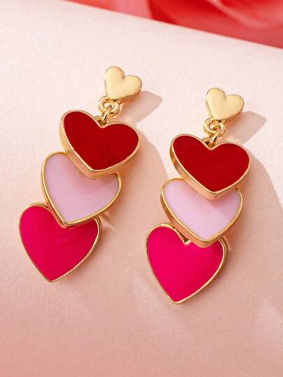 1 par de pendientes colgantes con diseño de corazones superpuestos, delicados, románticos y dulces de multicolor. Pendientes ideales para el Día de San Valentín, para uso diario, viajes, reuniones, citas y como regalo de pareja.