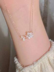 1pc Cherry Blossom Elegant Collarbone Necklace With Unique Design - Yellow Gold - View 6