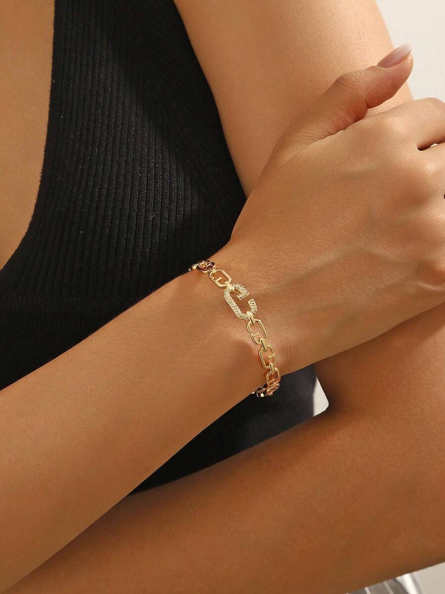 1pc 18K Gold Plated Elegant Fashion Horse Hoof Buckle Inlaid Rhinestone Women Bangle Bracelet, Suitable For Party, Shopping, Daily Wear, Gift For Girlfriend