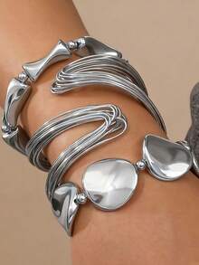 3Pcs Vintage Hollow Asymmetrical Geometry Bracelet Set,Suitable For Women's Daily Jewelry,Gift For Friends