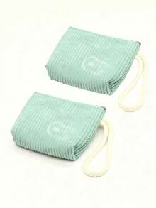 2 piezas Cartera de pana a rayas, con cremallera y correa de muñeca, adecuada como regalo de vuelta al colegio, cartera de mujer, mini cartera, embrague, monedero - Multicolor - Ver 7