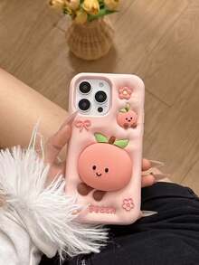 Cute Cartoon Peach Jelly Cat Pattern Soft Silicone Phone Case Compatible With Iphone 17 Pro Max/15 Pro Max/14 Pro/13, Shockproof Protective Cover, Girly Style - Multicolor - View 3